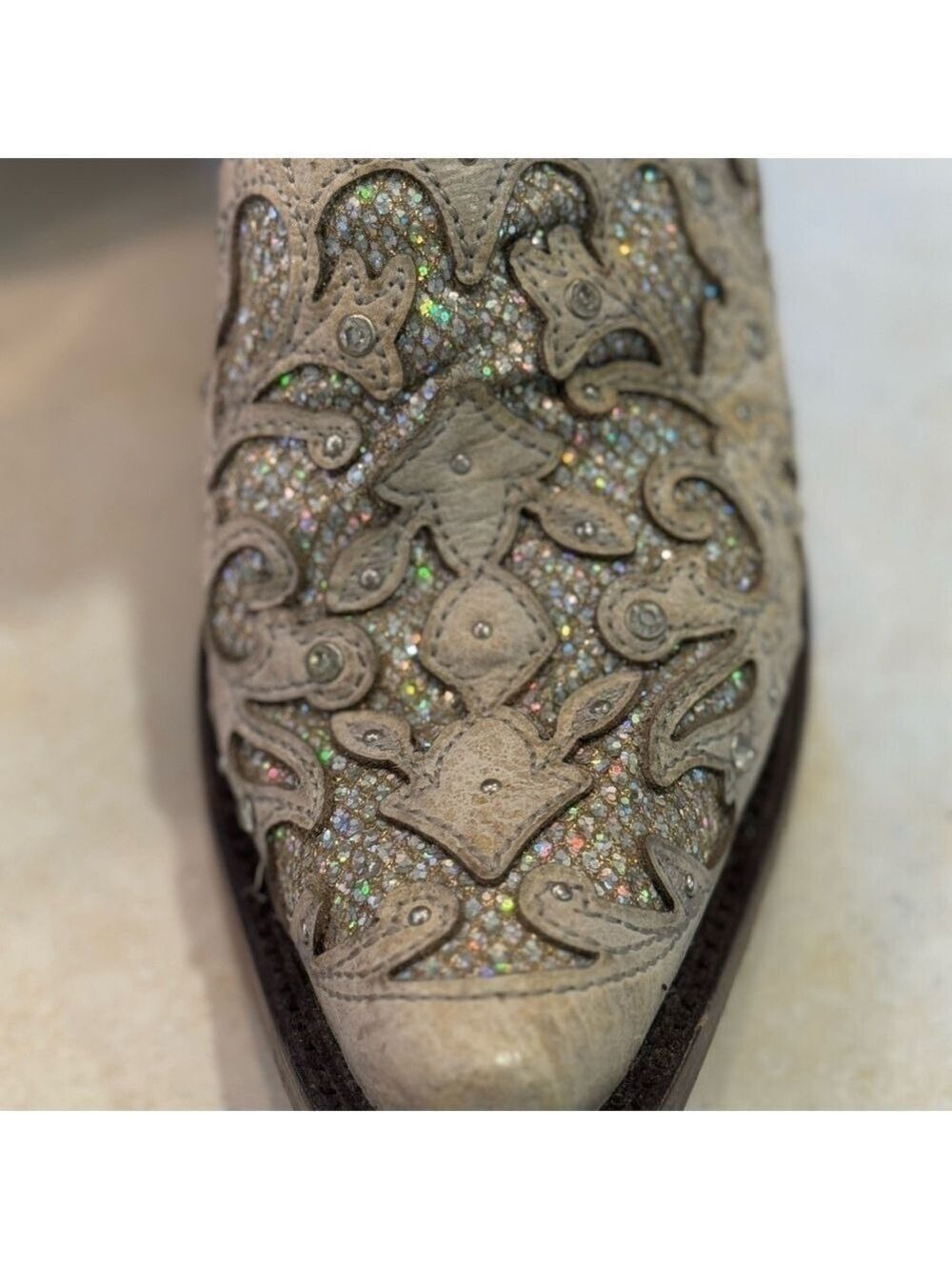 Corral Women's Sequins Glitter Leather Western Boots Pull Up Strap Size 10 - Picture 10 of 15